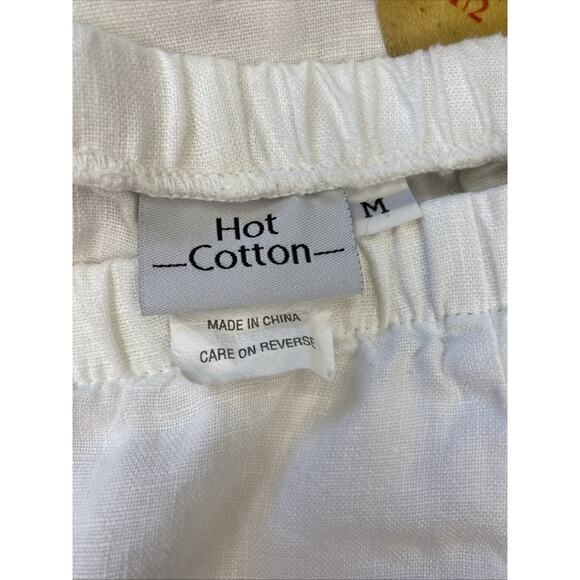 Hot Cotton M 100% Linen White Wide Leg Elastic Waist Pull On Pants Lagenlook - Picture 13 of 13